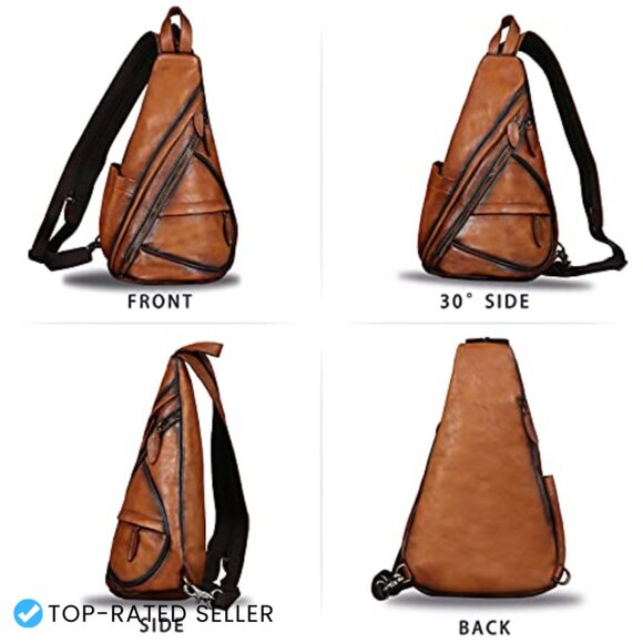 Genuine Leather Sling Backpack Convertible Vintage Retro Daypack Casual